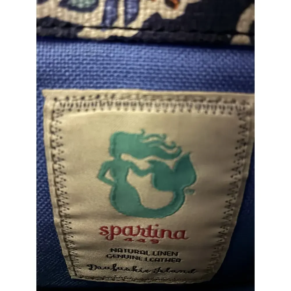 Spartina 449 Bag Purse Daufuskie Island Linen Leather Blue Orange Paisley Fringe